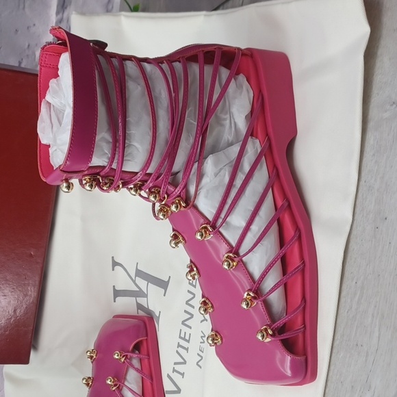 Vivienne Hu VHNY Leather Cage Sandals Fuchsia NIB - Picture 5 of 15